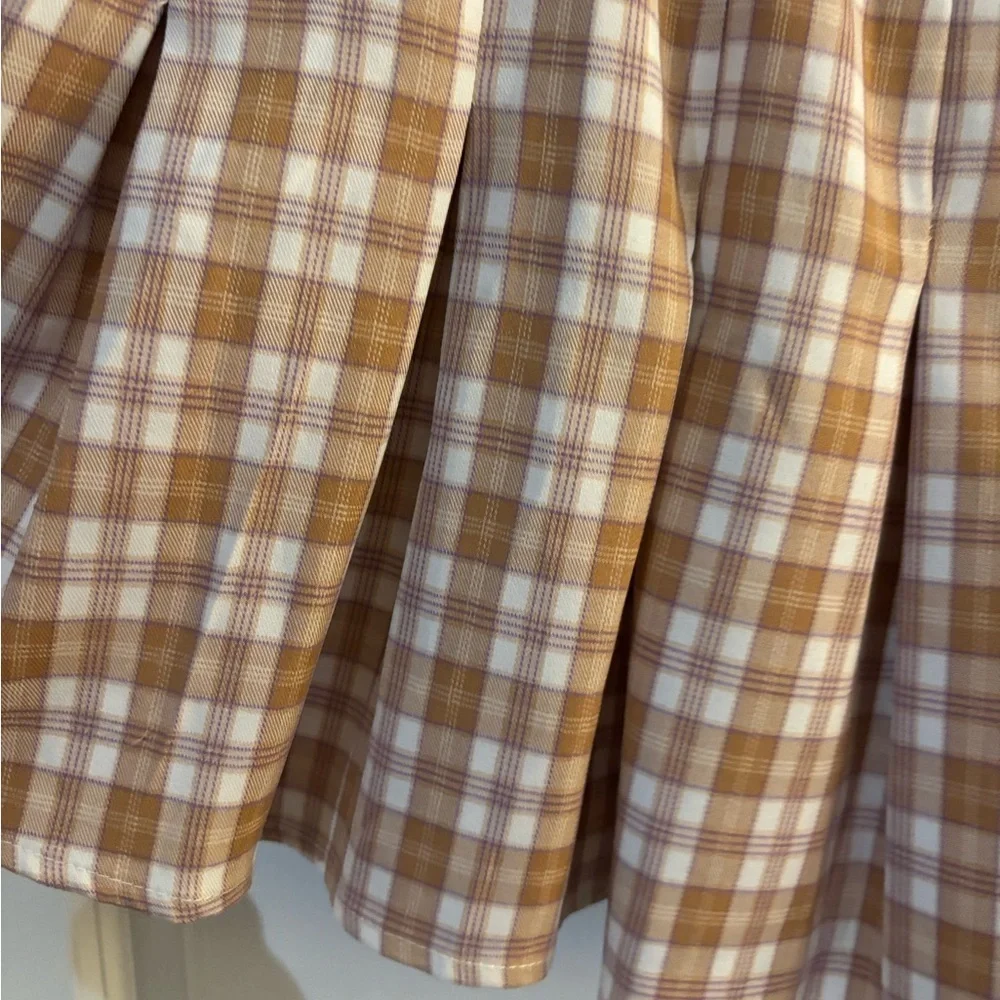 Papaya Plaid Pleated Women's Skirt - Brown and White Sz Med